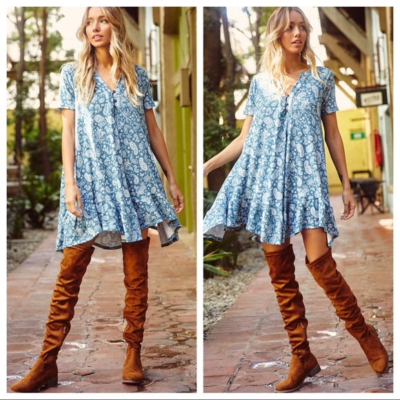 ShopEvelynne Dresses & Skirts - #14 Boho Chic Ruffle Hemline Paisley Print Tunic Dress